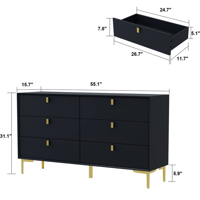 Dresser Modern Dresser for Bedroom, 6 Drawer Double Dresser Sideboard