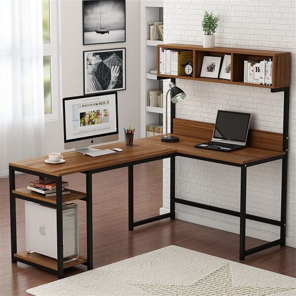 68 Inches Corner Computer Desk, L-Shaped Desk with Hutch - Bed