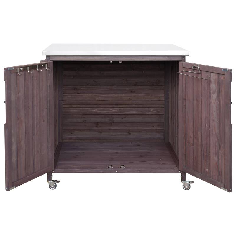 42.1" Outdoor Kitchen Island with Stainless Steel Top, Outdoor Grill Cart with Storage Cabinet and Adjustable Shelf