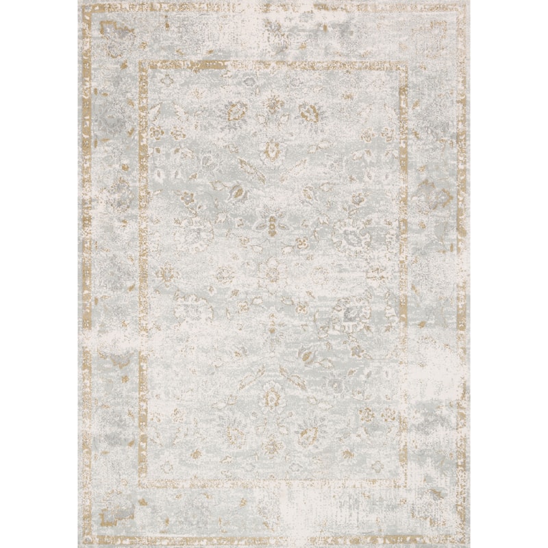 Alexander Home Verona Sea Floral Distressed Border Rug - 6'7" x 9'2" - Sea/Sea