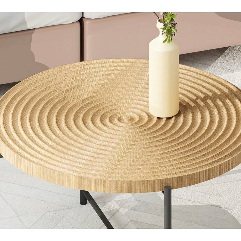 2-Piece Coffee and End Table Set - Waterproof MDF with PVC Cover, Distressed Cylindrical Design