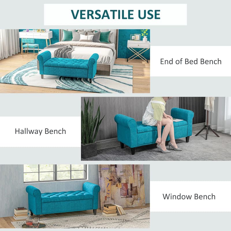 50 Inches Storage Ottoman,End of Bed Bench with Rolled Arms,Wood Legs