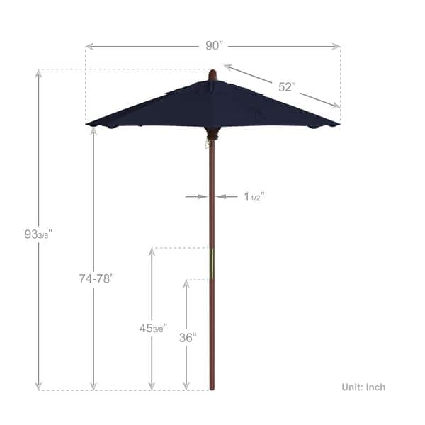 dimension image slide 19 of 20, Port Lavaca 7.5ft Round Wood Umbrella by Havenside Home, Base Not Included
