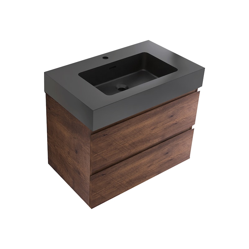Floating Bathroom Vanity with Black Solid Surface Top