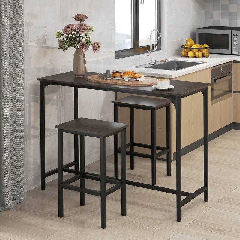 Costway 3 PCS Counter Height Table Set with Footrests Rectangular Pub