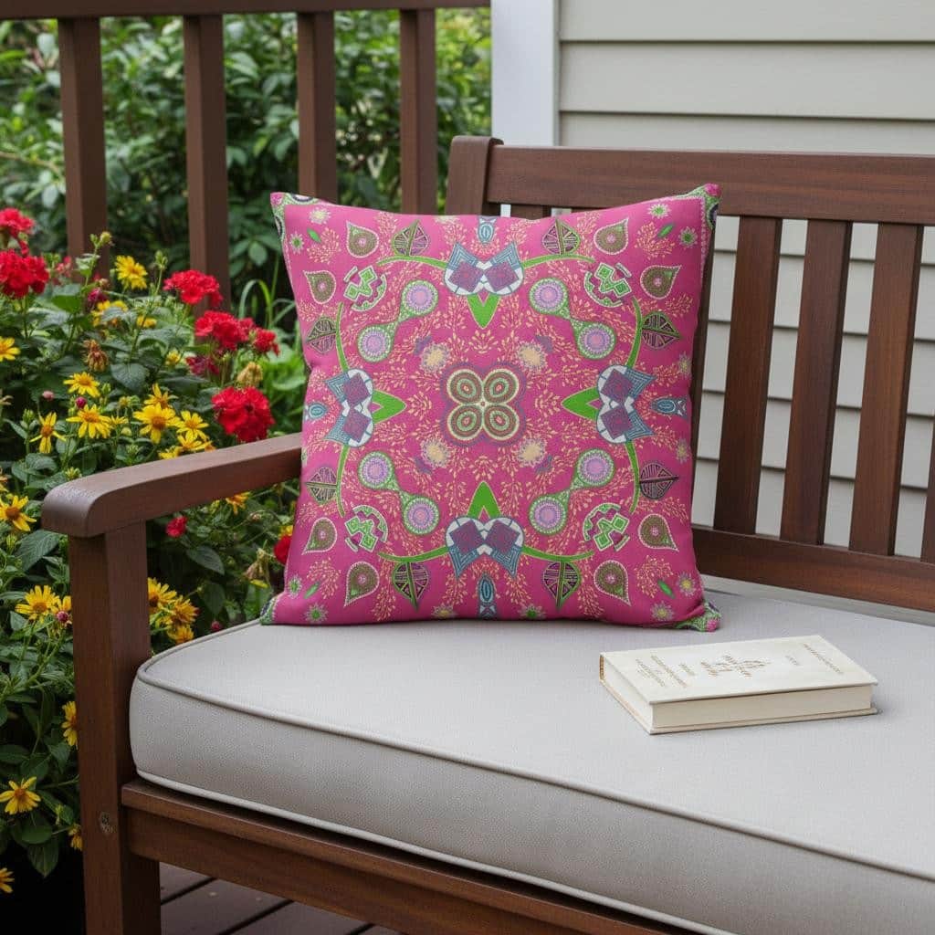 HomeRoots 20" x 20" Hot Pink Blown Seam Paisley Indoor Outdoor Throw Pillow - 20.00' X '5.00' X '20.00