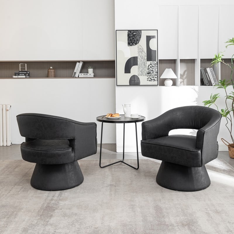 SEYNAR Modern PU Leather 360 Degree Swivel Accent Barrel Chair Set of 2