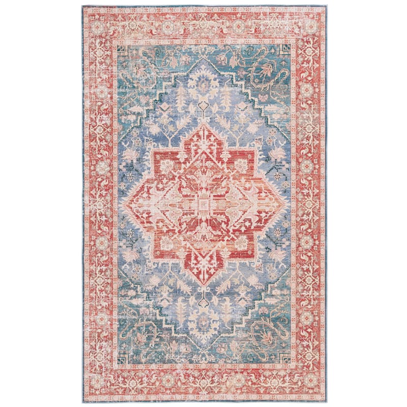 SAFAVIEH Arizona Harrieth Vintage Machine Washable Rug - 6' x 9' - Light Blue/Rust