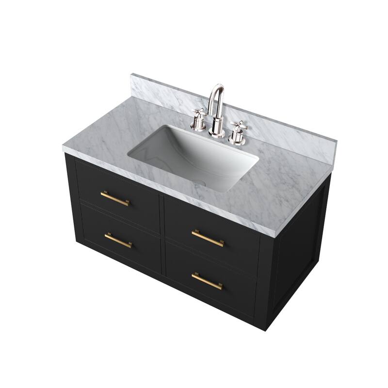 Castor Bath Vanity with Carrara Marble Top, Sink and Faucet