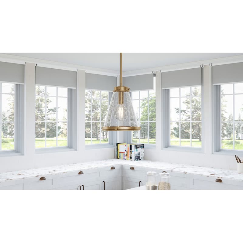 Quoizel Bristol 1-Light Industrial Mini Pendant with Seeded Glass