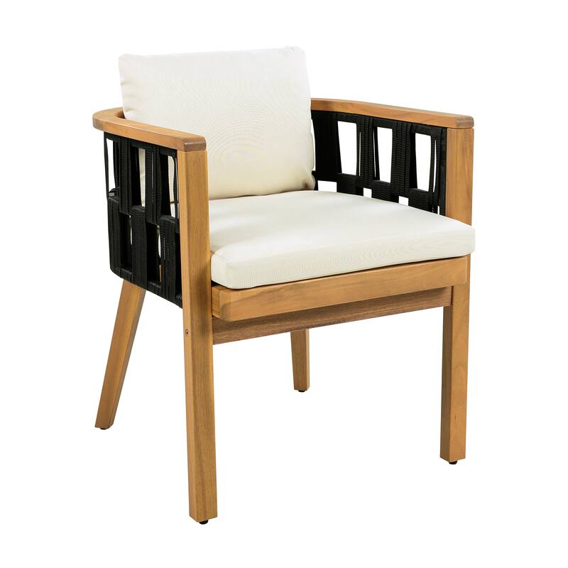 Christopher Knight Home - Modern 5-Piece Outdoor Patio Dining Set with Woven Rope Acacia Chairs and Round Pedestal Dining Table