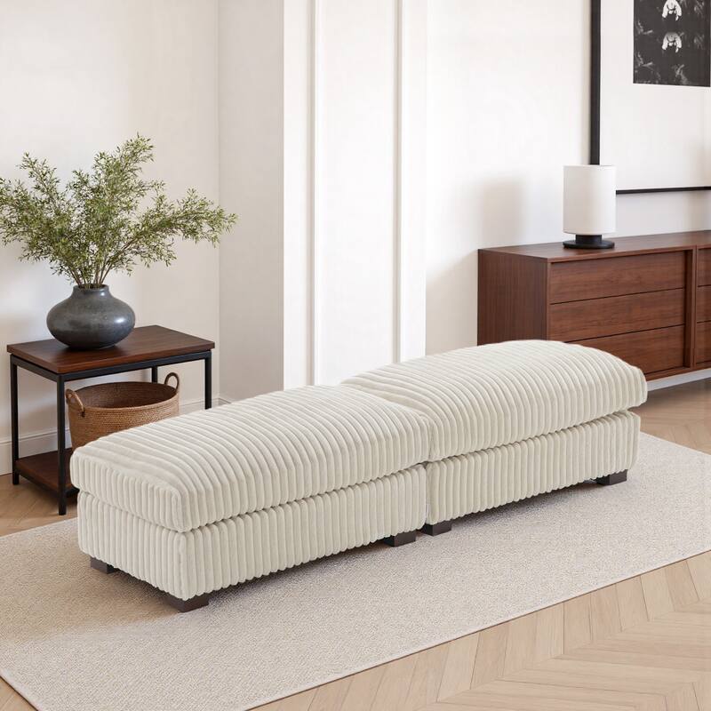 40" Oversized Plush Flannel Upholstered Ottoman Footstool Set of 2