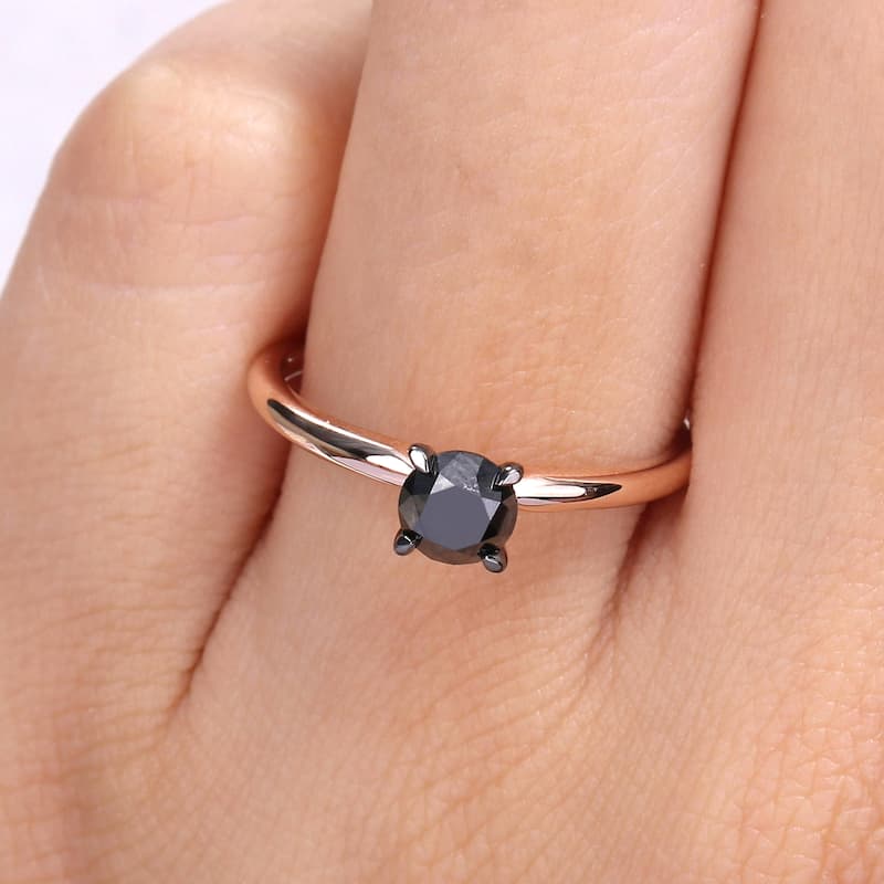Miadora 3/4ct TDW Black Diamond Solitaire Engagement Ring in 14k Rose Gold