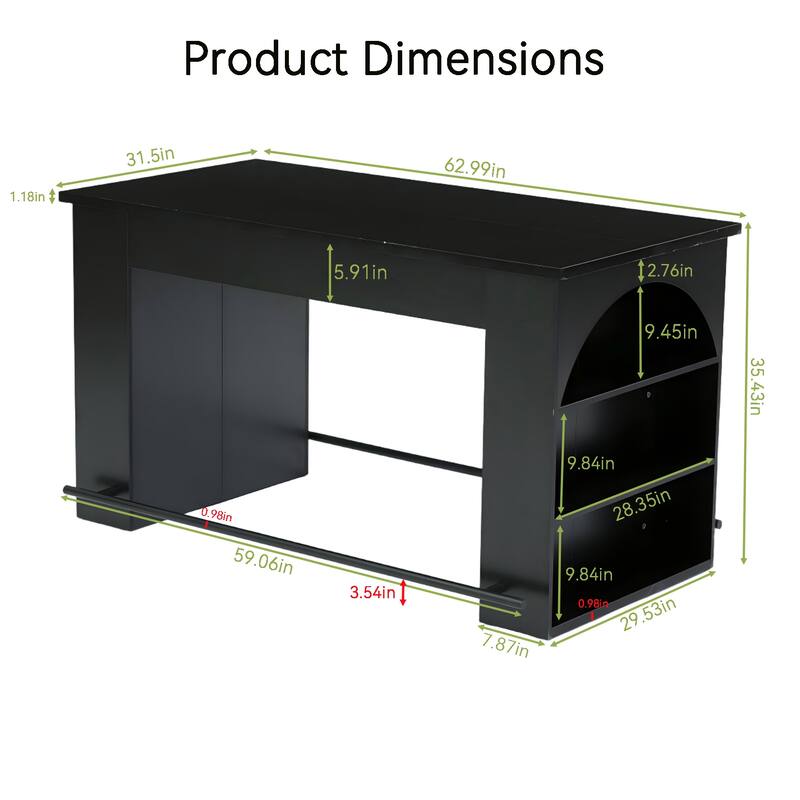 63" Home Bar Unit, Counter Height Pub Table with Storage for Kitchen