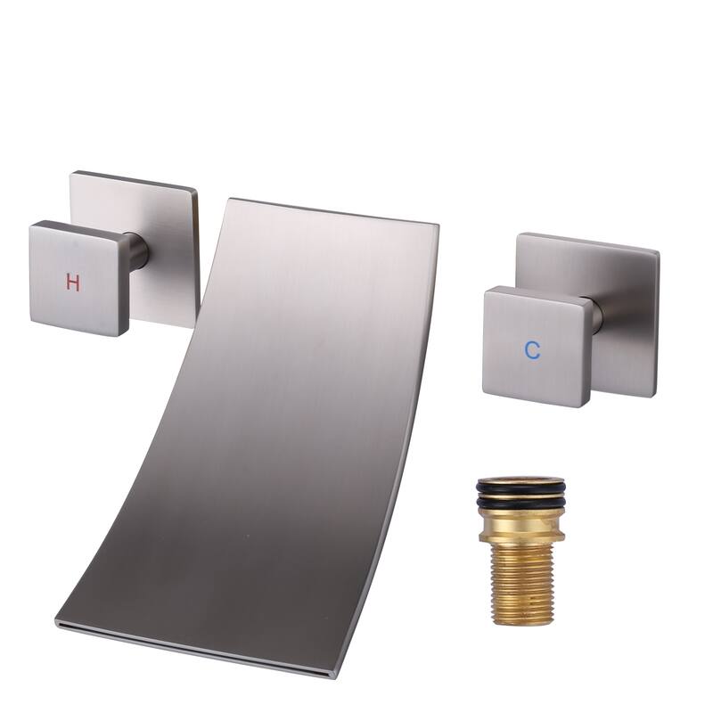 WOWOW Double Handle Wall Mount Waterfall Bathroom Bathtub Faucet - Brushed Nickel