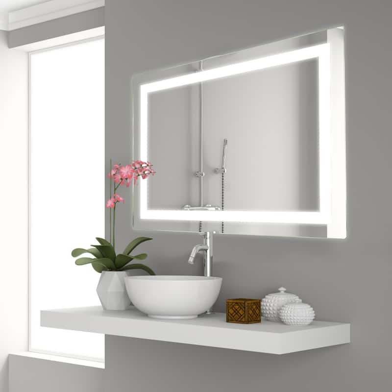 Costway Bathroom LED Mirror Wall-mounted 3-Color Dimmable Touch Button - White - 27.5'' x 17 '' X 1''