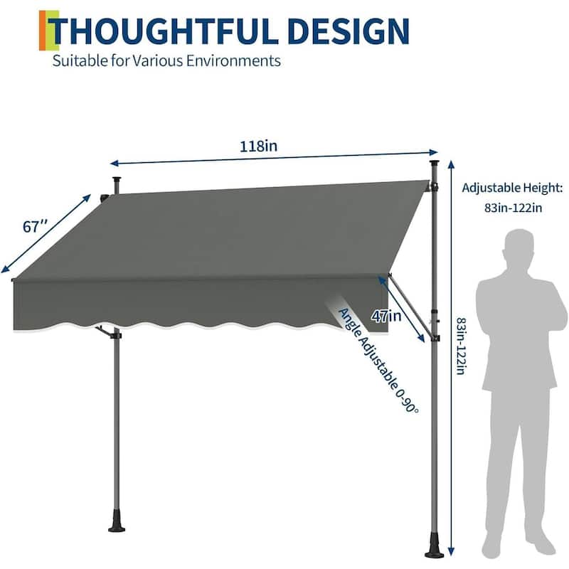 Outdoor Sunshade Shelter, Manual Patio Retractable Awning, UV Protection for Backyard Garden - N/A