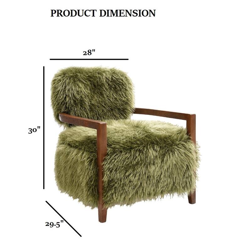 1pc Accent Chair Raked Wooden Arms Tight Back And Seat Soft Faux Fur Contemporary Living Room Furniture