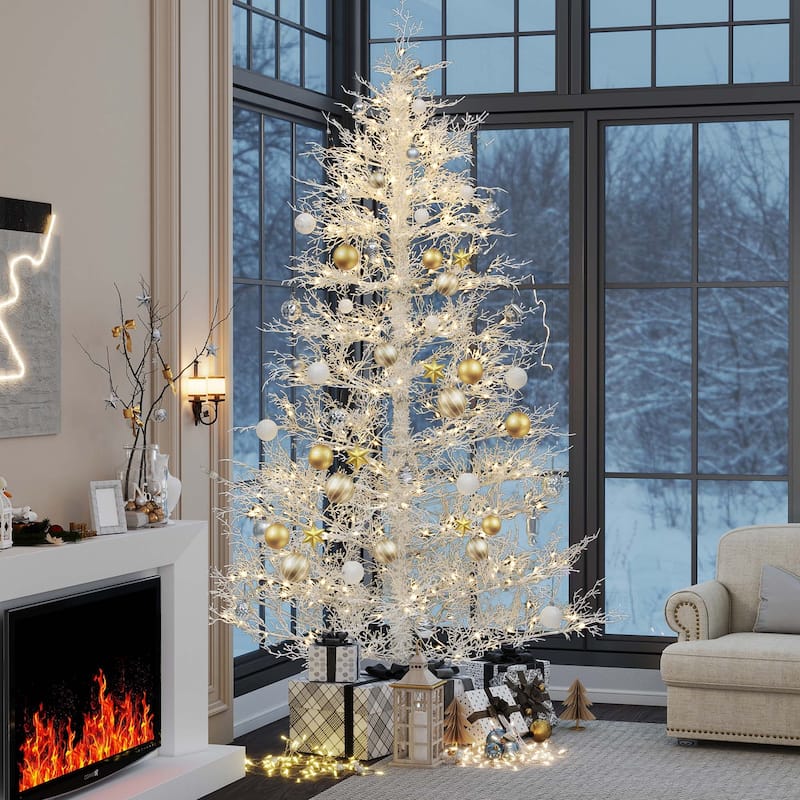 6 /7.5 FT Prelit White Artificial Birch Christmas Tree with Remote