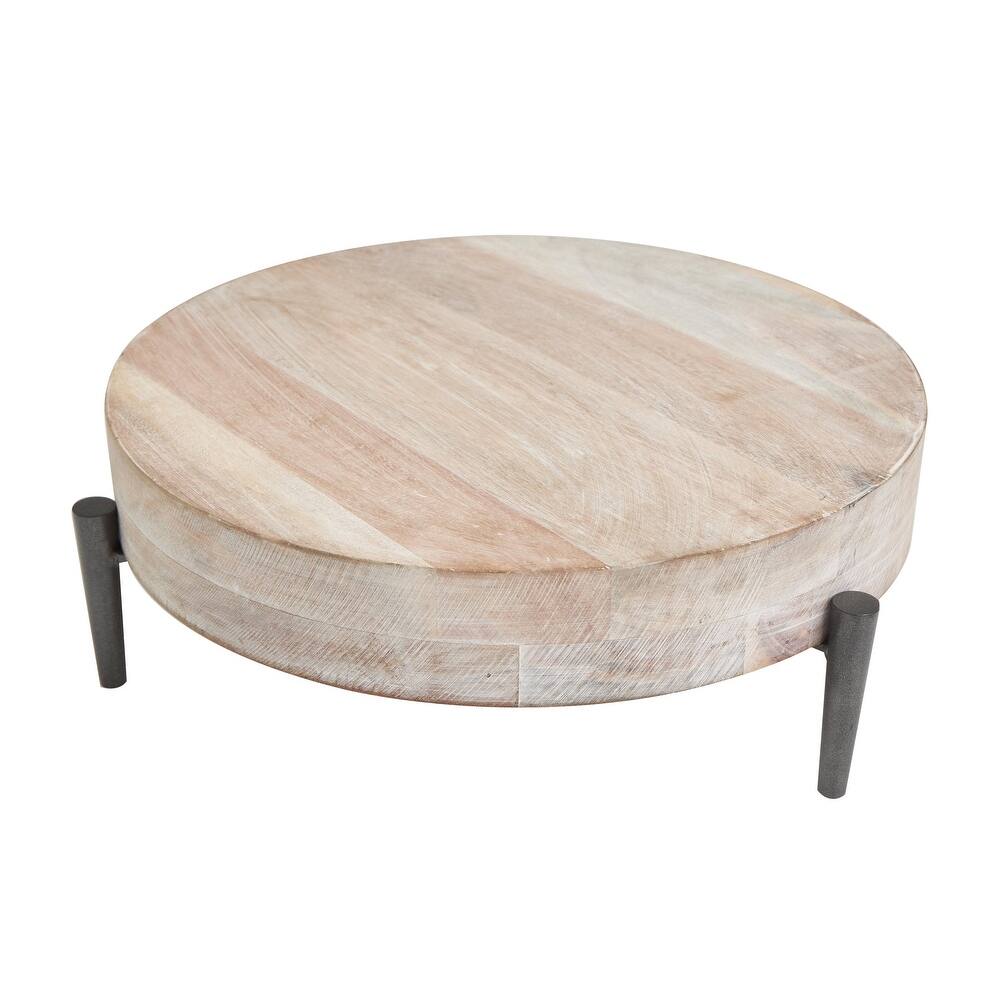 Mango Wood Living Room Decor Tray with Black Metal Legs - Cream or Brown - Roche River Decor