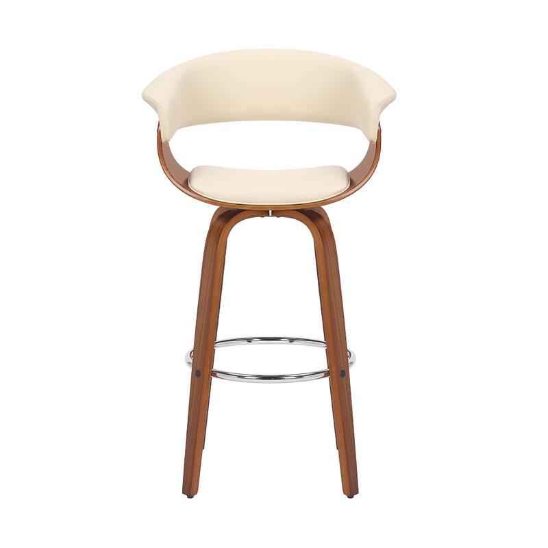 Julyssa Mid-Century Modern Faux Leather and Wood Swivel Bar or Counter Stool