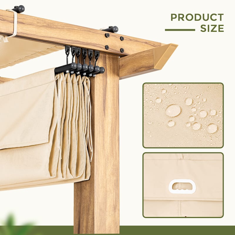 12 ft. x 12 ft. Wood Grain Aluminum Outdoor Pergola with Retractable Shade Canopy