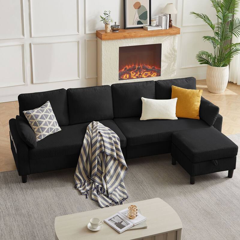 Modular Sectional Sofa Couch L Shaped With Chaise Storage Ottoman and Side Bags For Living Room
