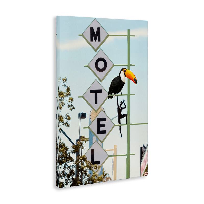 Stupell Toucan on Motel Sign Canvas Wall Art Design By Ashley Singleton