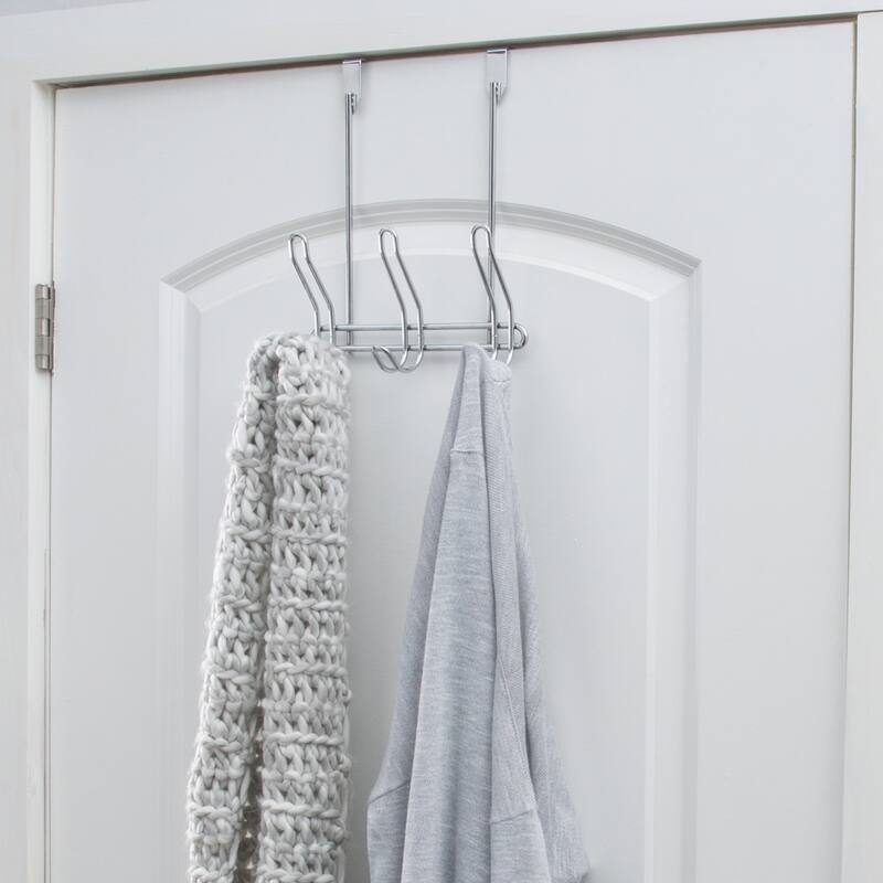 Simplify 6 Hook Compact Over the Door Hooks in Chrome - 9" x 4.5" x 11"