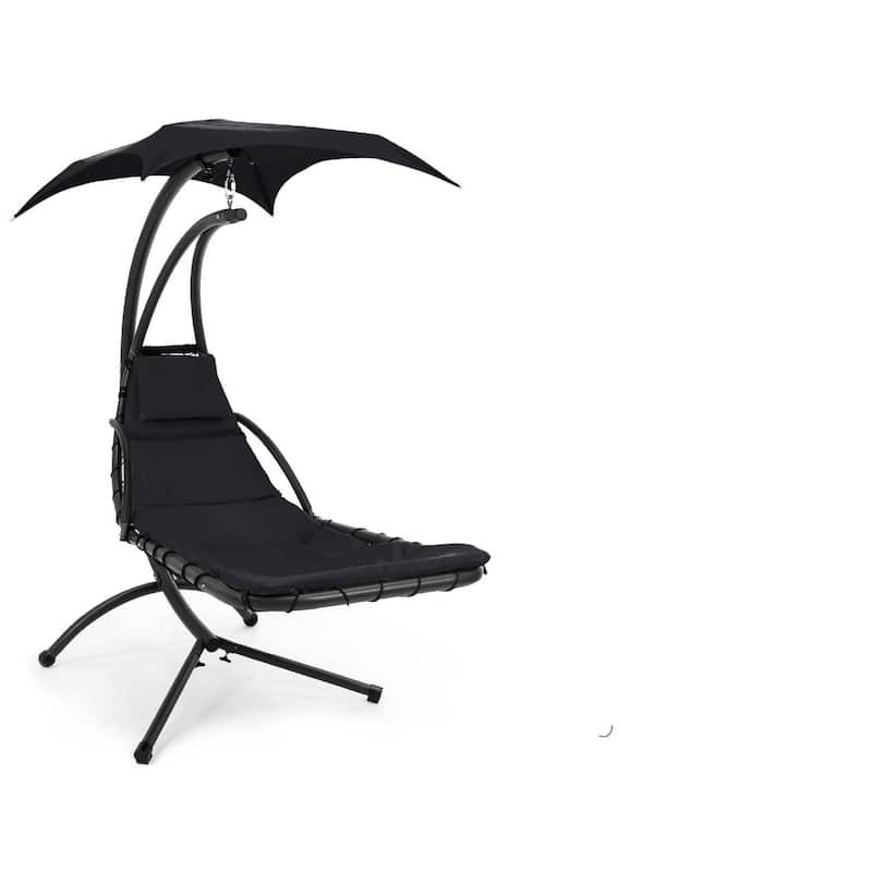 Polyester Hammock Chair Porch Swing with Canopy and Cushion - 73"(L) × 46"(W) × 78"(H) - Black
