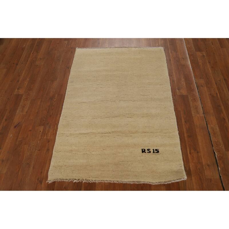 Modern Beige Gabbeh Oriental Rug Hand-Knotted Wool Carpet - 2'10"x 4'0"