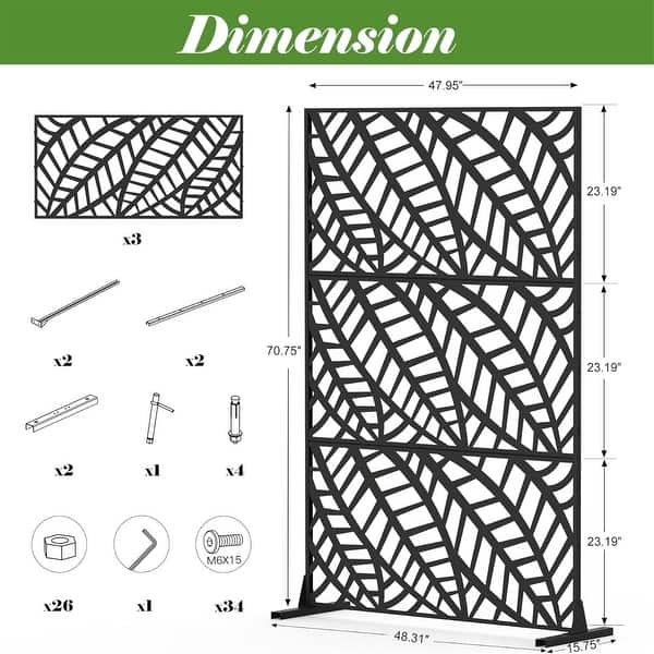 70 in. Steel Garden Fence Outdoor Privacy Screen Garden Screen Panels in Black
