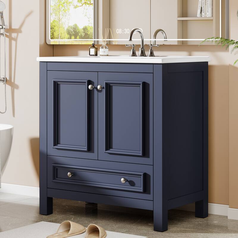 30 Inches Modern Bathroom Vanity Cabinet with Ceramic Basin & 1 Drawer