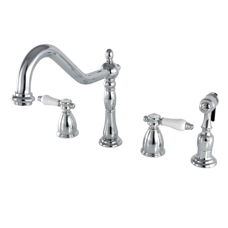Kingston Brass Heritage Porcelain Kitchen Faucet with Side Spayer - 16'' (L) x 9-1/16'' (W) x 9-3/8'' (H)