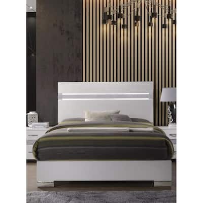 Queen Size Synthetic Wood Platform Bed with Sparkling Acrylic Headboard and Chrome Legs