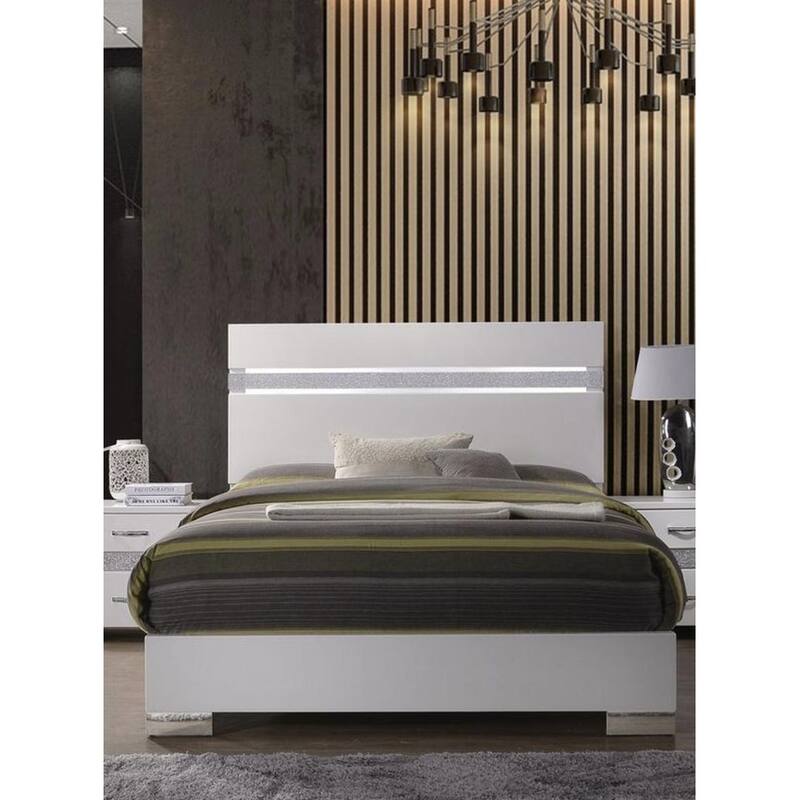 White High Gloss Queen Bed with Acrylic Headboard - White
