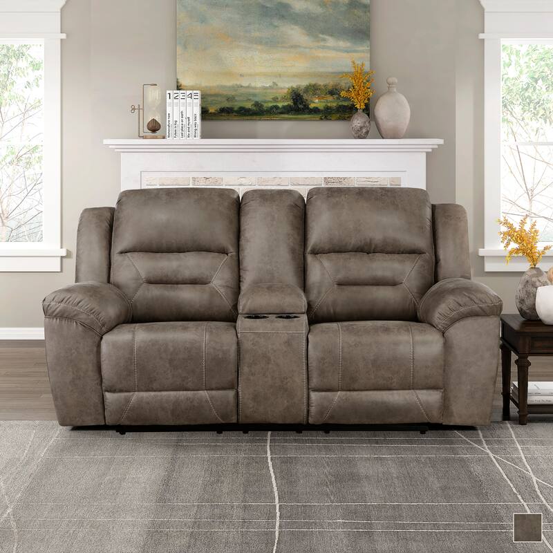 Alonzo Polished Microfiber Manual Double Reclining Loveseat