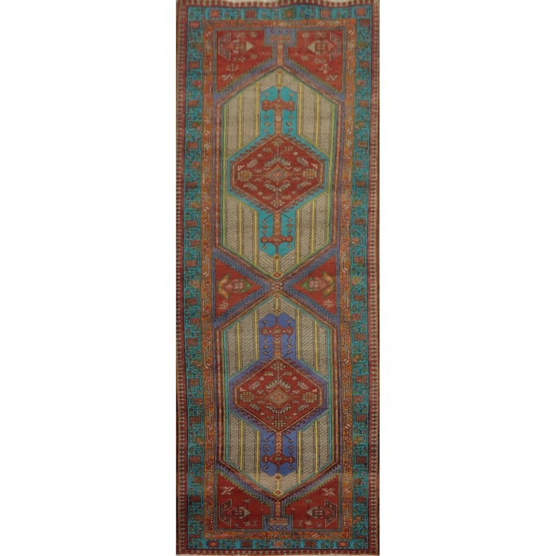 Hand Knotted Oriental 100% Wool Carpet Traditional Geometric Multi-Colored Ardebil Runner Rug - 10' 9'' X 3' 2''