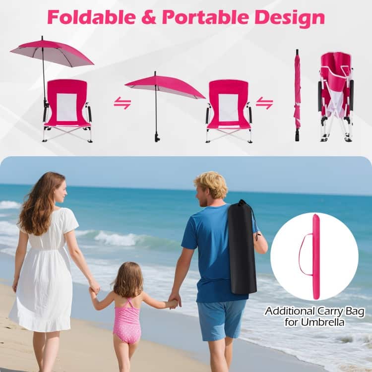 Metal Oxford Fabric Beach Chair with Umbrella and Carry Bag