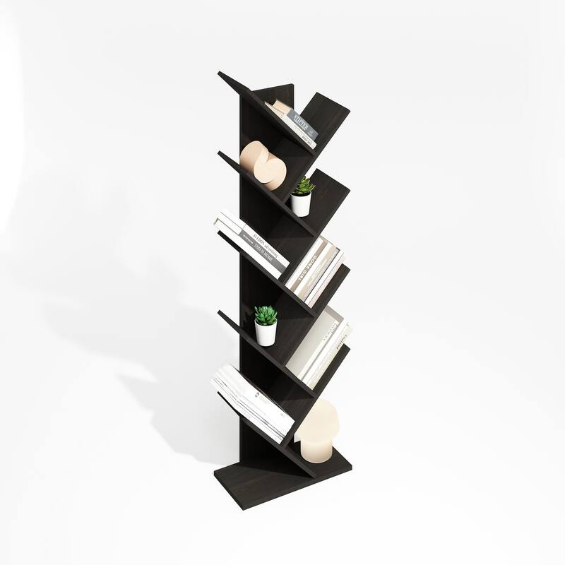50.9 in. Tall Black Espresso Wood 9-Shelf Bookcase