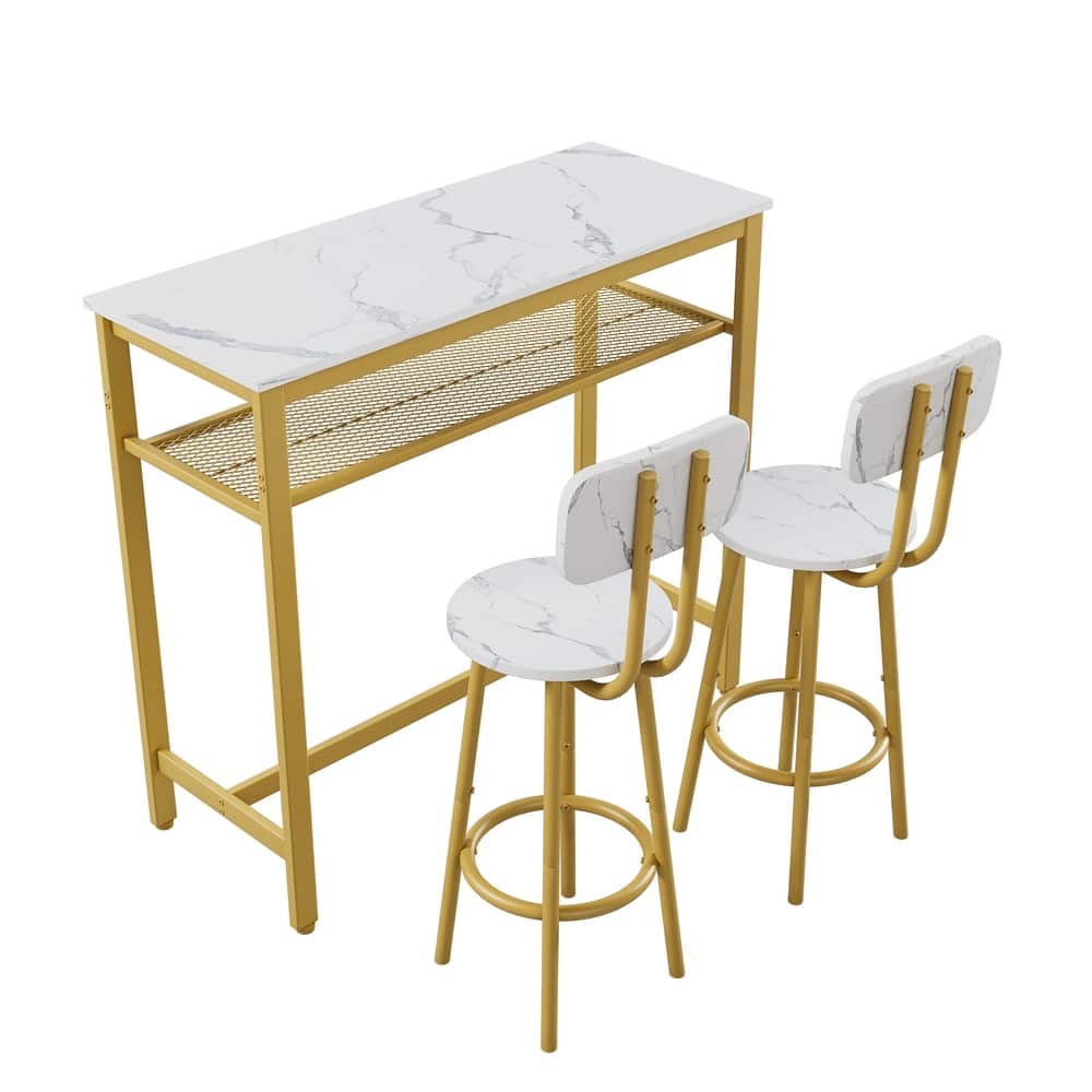 3-Piece Square Bar Table Set with 2 Stools