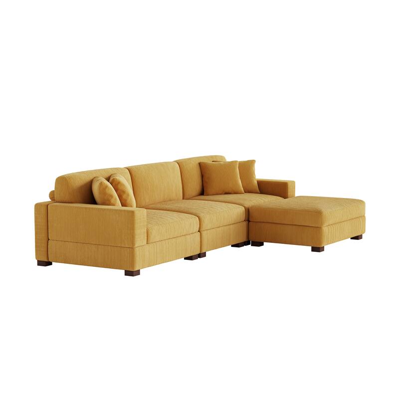 Ella 82" W/ 118" W Corduroy Modular Sectional Sofa with Ottoman