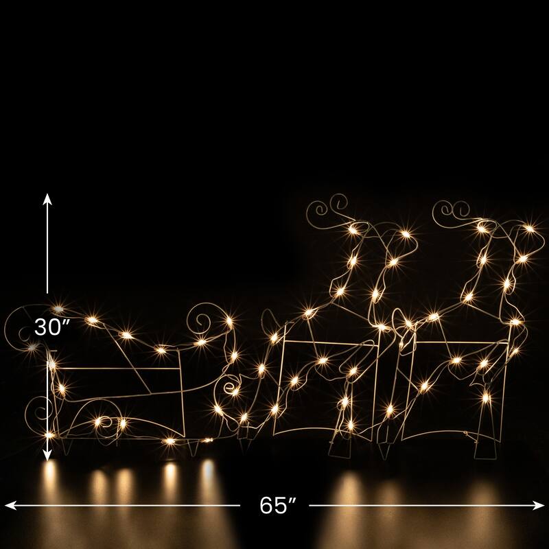 3-Piece Lighted Reindeer and Sleigh Outdoor Christmas Decoration Set - White