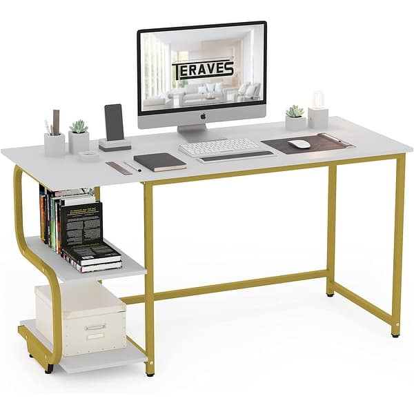 Teraves Reversible L-Shaped Desk Corner Gaming Computer Desk Office Small Black