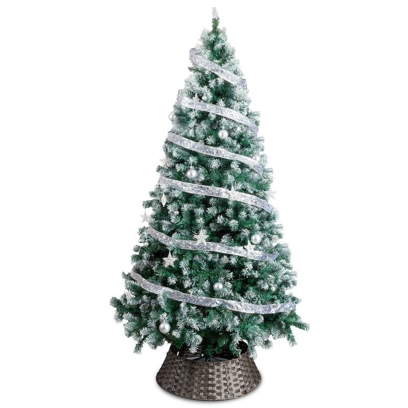 7.5 FT Artificial Snow Tipped Christmas Tree with DIY 350 Warm Lights Remote Control Silver Ribbon Ornaments - 7.5 ft