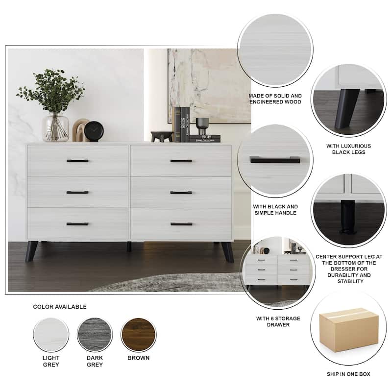 CraftPorch Corduroy 4-pieces Mid-Century Modern Grey Bed with Dark Grey Furniture Bedroom Set