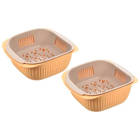 Kitchen Colander With Bowl 2PCS, Food Strainer for Veggies Fruits-Grey Yellow - Grey Yellow