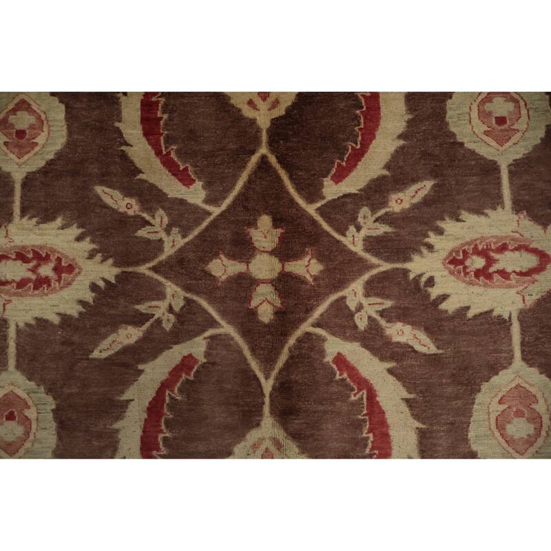 Hand Knotted Oriental 100% Wool Carpet Traditional Floral Brown Peshawar Area Rug - 9' 8'' X 6' 10''