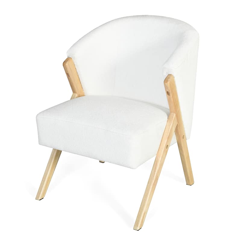 White Curved Back Accent Chair with Wooden Frame for Living Room
