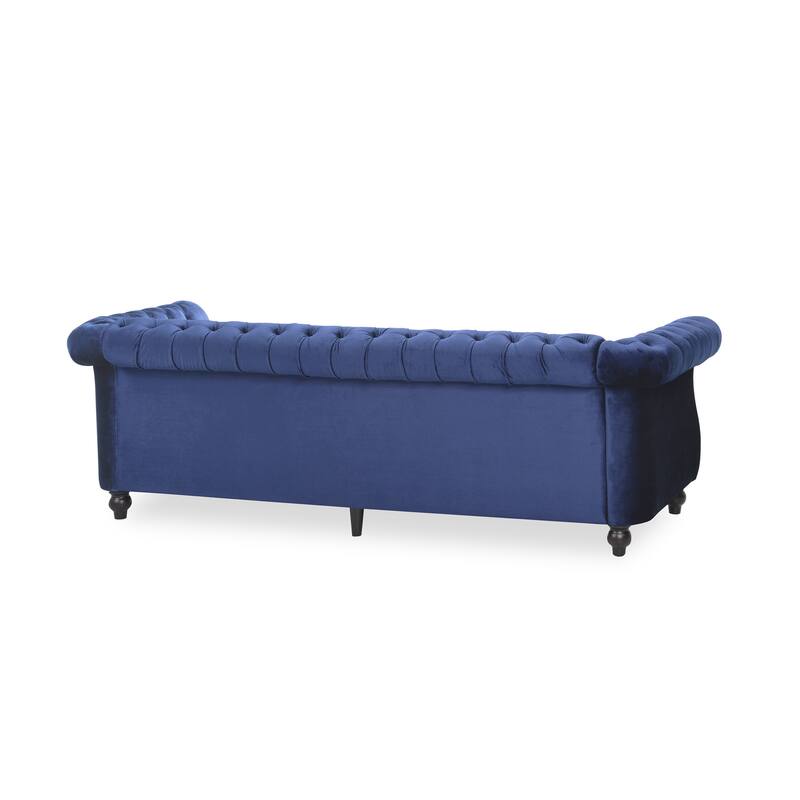 Chesterfield 3-Seater Velvet Sofa with Tufted Back and Nailhead Trim for Living Room